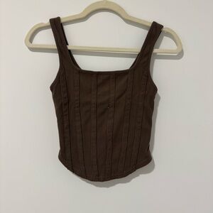 Brown Ribbed Women's Tank Top